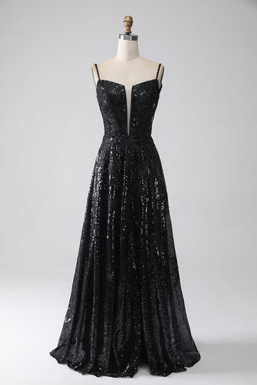 A-Line Kold skulder Pailletter Lang gallakjole med slids